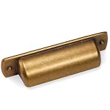 POVEFONK 10 Pack 2.5 inch(64mm) Antique Brass Kitchen Cabinet Handles Cabinet Cup Pulls Vintage Drawer Cup Pulls Aged Gold Bronze Kitchen Cabinet Hardware
