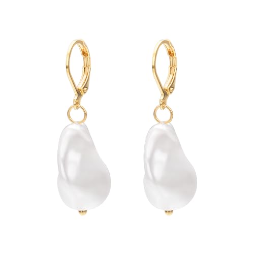 Vissen Boucles D'oreilles Dormeuses Pendantes Femme Perle Blanche Boucles Oreilles Plaqué Or...