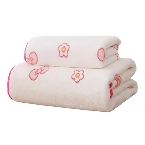 Pink Bath Towels Soft Absorbent and Quick Drying Microfiber Bath Towels Set of 2 27.5x55 inch Bow Patterned Bath Towel and 13.7x29.5 inch Hand Towel Suitable for bathrooms Gyms Swimming Pools