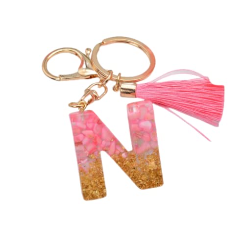 Porte-clés en résine avec lettre initiale A-Z en feuille d'or rose pour femme, accessoires de sac, N, taille unique Cover