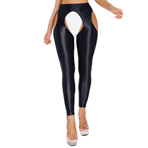 Women's Glossy Cutout Opaque Pantyhose High Waist Stockings Gym Yoga Leggings Tights
