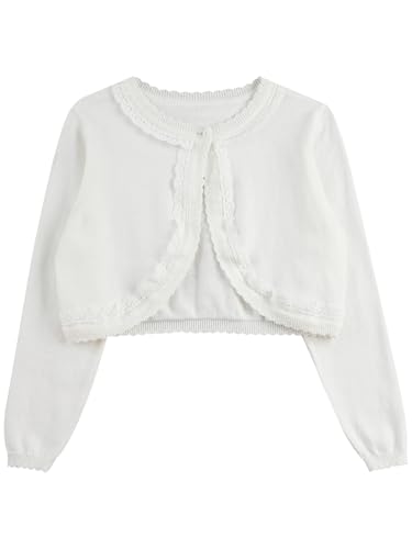 Kids Girls Long Sleeve Bolero Cardigan Shrug Coats Lace Trim Knitted Outerwear4