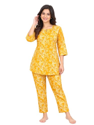 Image of 9shines Label Pure Cotton Printed Women Top & Pyjama Set | Pyjama co-ord Set | Night Suit | Lounge wear for Home | Nightwear Set for Women | Night Dress for Women Stylish (COPJ-5)