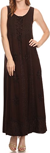 Image of Sakkas Stella Long Tank Top Adjustable Caftan Corset Dress with Embroidery