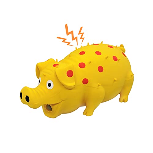 Andiker Dog Squeaky Toy, Dots Latex Dogs Chew Toys with a Oinks Sound Squeaker Grunting Pig Dog Toy Durable Self Play 8" Dogs Squeeze Toy for Dental Biting Chasing to Kill Boring Time (Yellow)