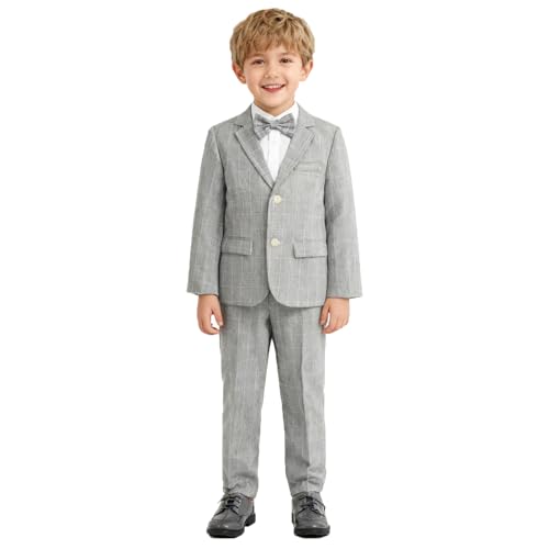 Reviews de Trajes y Blazers para Niño los más recomendados. 44 LOLANTA Conjunto de Traje para niños con diseño de Anillos de Boda, a Cuadros, Pantalones de Blazer a Rayas, Pajarita, Gris, 12-13 Años
