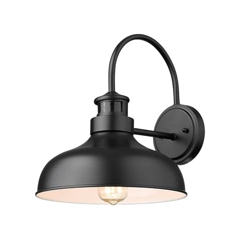 Bestshared Motions Sensor Outdoor Wall Sconce Dusk to Dawn Farmhouse Barn Light Gooseneck Wall Lighting Fixture Exterior Wall Mounted Light Outdoor Lantern for Front Porch (1Pack, Black+ White) Cover
