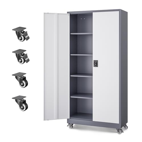 Image of Letaya Metal Garage Storage Cabinets with Lock Door and Adjustable Shelves, Steel Tool Cabinets for Home,Office,Warehouse Organisieren (Grey White, 74.41 inch H)