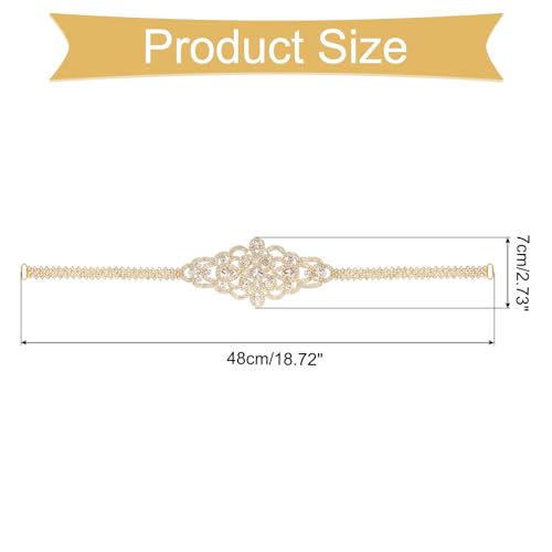 uxcell Rhinestone Belt Crystal Applique Bridal Wedding Dress Applique Beaded Sequin Embellishments for Women Wedding, Gold2