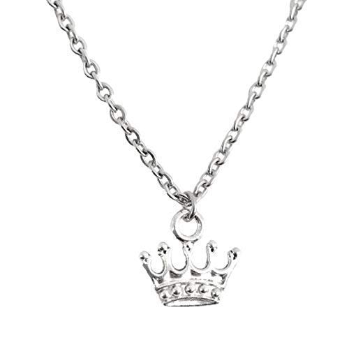 MEN'S necklace: king CROWN; stainless steel chain, aged oxidized silver tone metal charm pendant (simple, casual, everyday)
