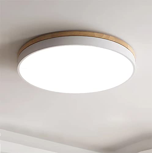Naoeoon LED Holz Deckenleuchte 18W , Rund 30cm Modern Dimmbar Deckenlampe Wohnzimmer, 3000K-6000K Deckenleuchte für Schlafzimmer, Büro, Flur, Küche(Ø30cm, Weiß) Cover