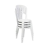 Solycarpa Pack 4 Silla Garrocha Alta Apilable Blanca sin Reposabrazos para Jardín, Camping y Playa. Silla Ergonómica de PVC, Cómoda, Resistente, Fácil de Transportar y Apilar para Catering. (Blanco)
