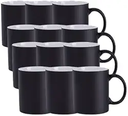 Kit 12 Caneca Para Sublimação Mágica Preto Fosca 325ml Metalnox