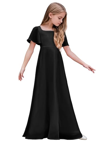 Chiffon Flower Girls Dresses Ruffle Sleeve Junior Bridesmaid Dress Girls Wedding Party Dress