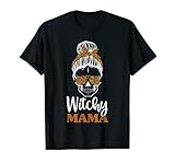Photo Gallery skull messy bun witchy mama - camicia leopardata, festa della mamma maglietta Photo Gallery skull messy bun witchy mama - camicia leopardata, festa della mamma maglietta