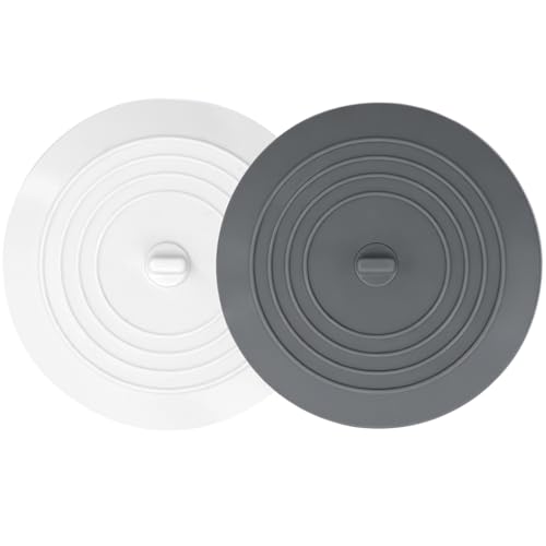 V-TOP Bathtub Drain Stopper 2 Pack 5 inches Silicone Tub Stopper Shower Drain Cover Bath Tub Plug Hair Stopper Universal Flat Suction Renter Friendly Bath Accessories (White&Grey 5 inch)