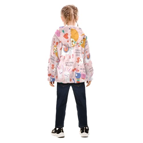 OTVEE Cute Animals in Love Llama Sloth Pink Kids Hoodie Jacket Fall Spring Full Zip Warm Outwear Coat4