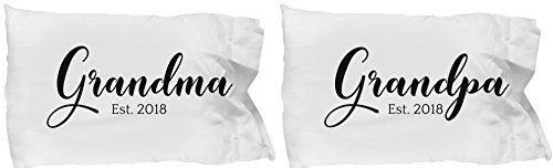 TickledPink Designs Pregnancy Announcement Pillow Case - Grandpa and Grandma Est. 2018 Pillowcase Set - Baby Reveal Promoted to Grandparent Gift Pillow Covers - Standard