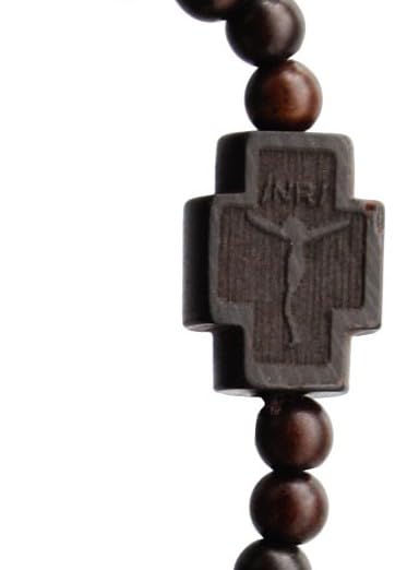 Sine Cera Rose Cut Jujube Wood 1 Decade Catholic Rosary Bracelet, Durable Stretch Design, Double-Sided Laser Engraved Centerpiece, Smooth 8mm Beads3