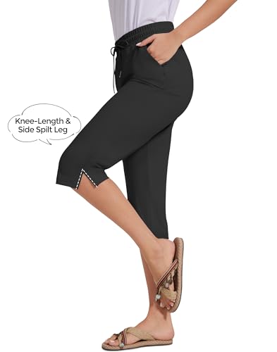 18" Beach Pants for Women Swim Pants Built-in Brief Quick Dry Summer Capris UPF50+ Knee Length Long Swim Bottoms3