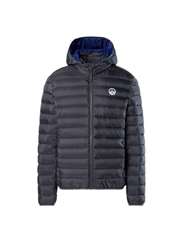 Piumino NORTH SAILS giubbotto giaccone giacca uomo con cappuccio staccabile con zip tasche e logo articolo 603307, 0952 Asfalto / Asphalt, IT XL - EU L - USA L