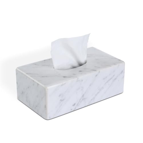 HAMAKAWA Natural Marble Tissue Box Cover Carrara White Tissue Organizer 10 x 5.7 x 3.5 inch Heavy Stone Decorative Box Rectangle Tissue Box Holder for Home Decor Kitchen Bathroom Bedroom