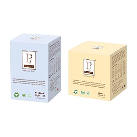 PLASTFREE 100% Organic Cotton Sanitary pad-Regular + Night (Pack of 2 - 24 Pads)- Premium Day + Night Pads with Wings Cover