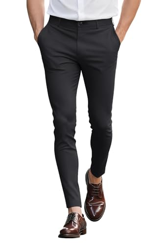 GINGTTO Homme Pantalon Chino Slim Fit Stretch Homme Ajustée Élastique Pants Skinny Trousers Noir 30