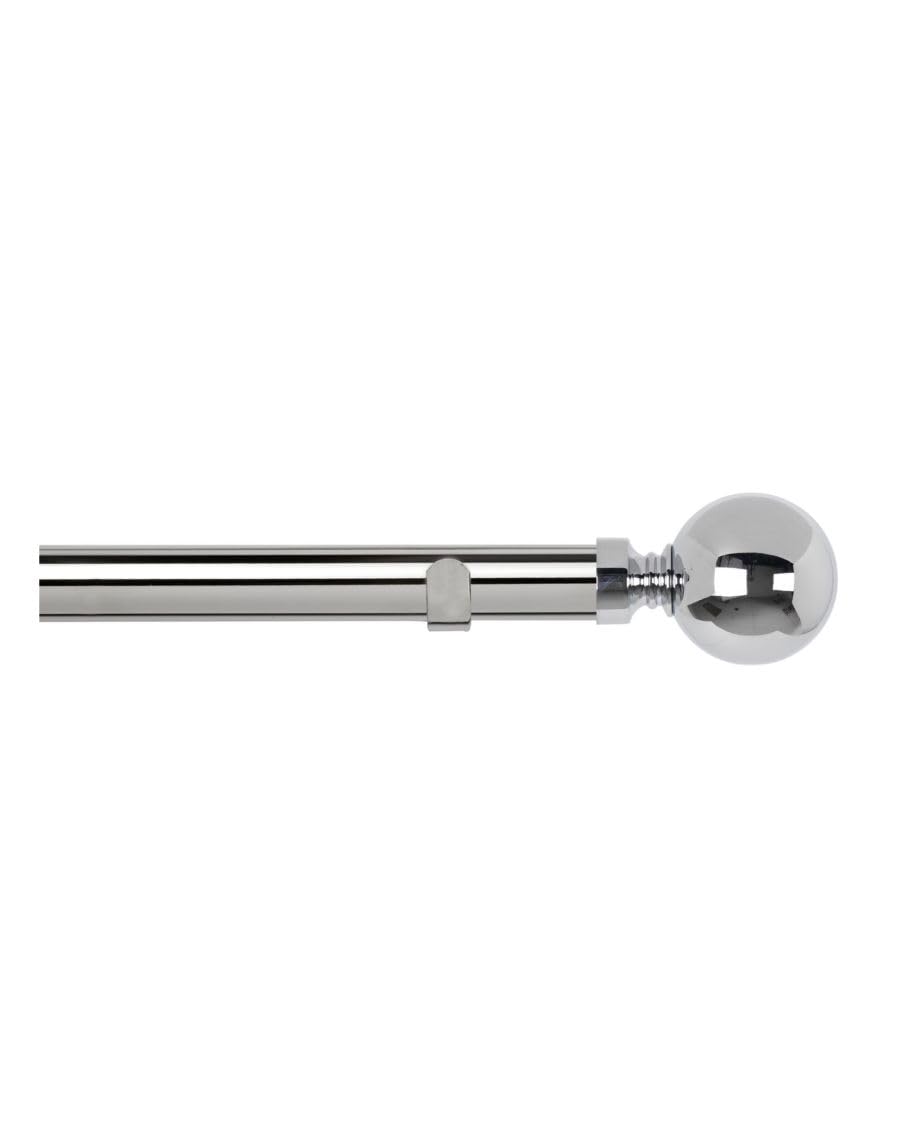 Abc Decor Chrome Eyelet Curtain Pole With Adjustable Bracket, 28 Mm Diameter Trade Pole. Traditional Ball Ball Finials, 240 Cm,