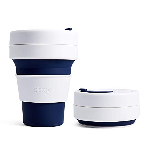 Stojo On The Go Coffee Cup | Pocket Size Collapsible Silicone Travel Cup – Indigo Blue, 12oz / 355ml | No Straw Included