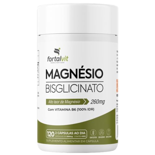 Magnésio Bisglicinato Longa Duração: 2 Meses de Uso, 260mg Magnésio + Vitamina B6, 120 Cápsulas, Fortalvit