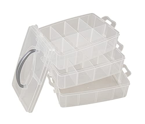 Rayher Sortierbox Aufbewahrung mit Griff,Transparent, groß, ‎23.1 x 18.5 x 15.6 cm,3 Etagen m. 17 Fächern,für Bastel-Material,Spielzeug, Büro-Utensilien,Accessoires–übersichtlich,stabil (39320000)