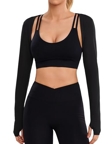 Totatuit Women's Long Sleeve Open Front Shrug Bolero Workout Top Crop Sport Cardigan