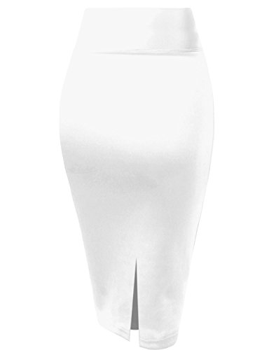 Hybrid & Company Women's Techno/Scuba Stretchy Office Pencil Skirt Ksk43584 1139 White M #TOP1