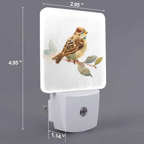 Image of LED Night Light Plug into Wall with Dusk to Dawn Light Sensor White Energy Efficient Baby Sparrow Bird Nightlight for Bedroom Bathroom Hallway Living Room Kitchen