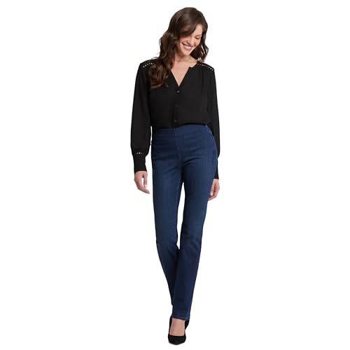 NYDJ Women's Pull-On Marilyn Straight Jeans | Slimming & Flattering Fit, Clean Denslowe, 8