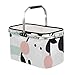 Cesta plegable de mercado, cesta de picnic plegable de dibujos animados de vacas a prueba de fugas, cesta de picnic grande con marco de aluminio fuerte para viajes, compras, camping, viajes