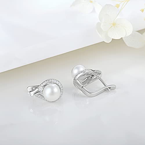 JO WISDOM 925 Sterling Silver Hoop Earrings with Simulated Danlge Pearl(white/Black)4