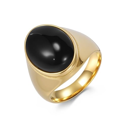 Bague pour hommes en acier or et pierre noire le cadeau d'anniversaire idéal taille 61.5