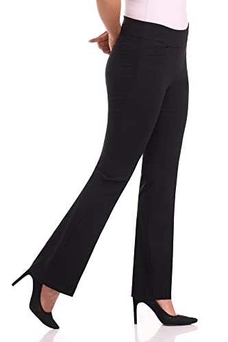 Rekucci Women’s Stretchy Flare Leg Pull-On Dress Pants with Pockets for Office Work Business, Regular 32L2