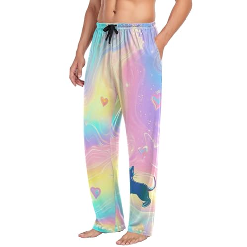ALAZA Cute Cats Rainbow Hearts Marble Men’s Pajama Pants Soft Long Sleep Pants Lounge Pajama Bottoms with Pockets4