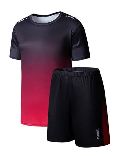easyforever Boys Quickdry Sports Set Short Sleeve Tshirt Elastic Shorts for Football Basketball Running Workout