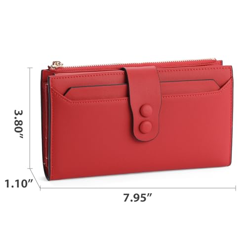 Large Genuine Leather Wallet for Women RFID Blocking Multi Card Organizer Wristlet Clutch (Red)3