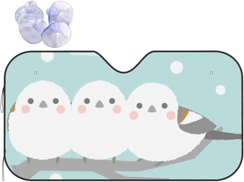 車用サンシェード シマエナガ かわいい 鳥(6) 日よけ 車フロントガラスカバー 日除けシェード 遮光断熱 紫外線カット 四季用 取り付けが簡単 折り畳み式 防水材料 雪対策 凍結防止シート 吸盤付き カー用品 130×70cm