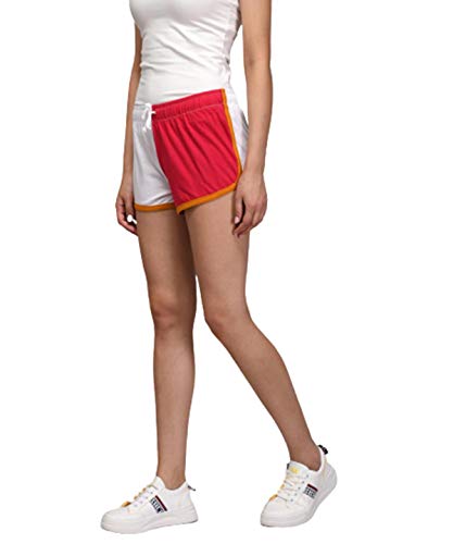 Image of KOTTY Cotton Lycra Multicolored Solid Women Night Short - Pack of 2 (WhiteRed&Yellow Maroon)