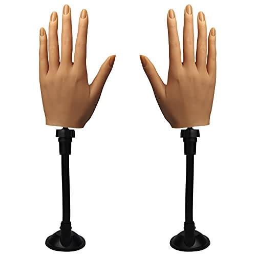 Silicone Practice Hand For Acrylic Nails, Bendable Female Mannequin Life Size Practice Hand With Stand For Nails Practice Nail Art Tools (3#-2P) #TOP29