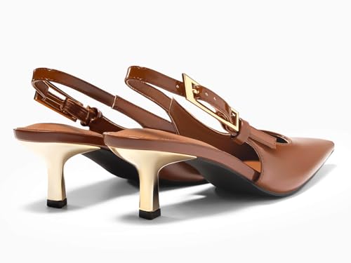 Image of Coutgo Womens Slingback Kitten Heels Closed Pointed Toe Pumps Buckle Strap Wedding Party Dress Shoes