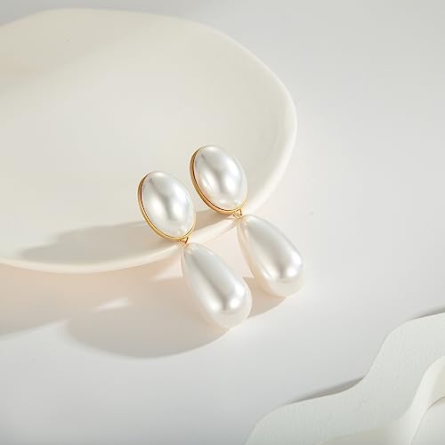 Geometric Retro Pearl Clip On Earrings for Women - Statement Drop Dangle Earrings4