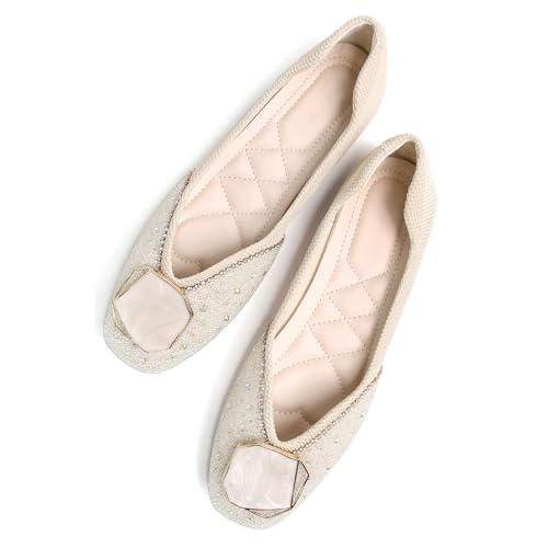 Image of SAILING LU Women's Rhinestone Square Toe Bowknots Ballet Flats Loafers