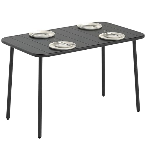 Outsunny Table de Salle à Manger Extérieure 120 x 70 cm pour 4 Personnes, Table de Jardin Rectangulaire avec Plateau à Lattes, Bords Arrondis et Cadre en...